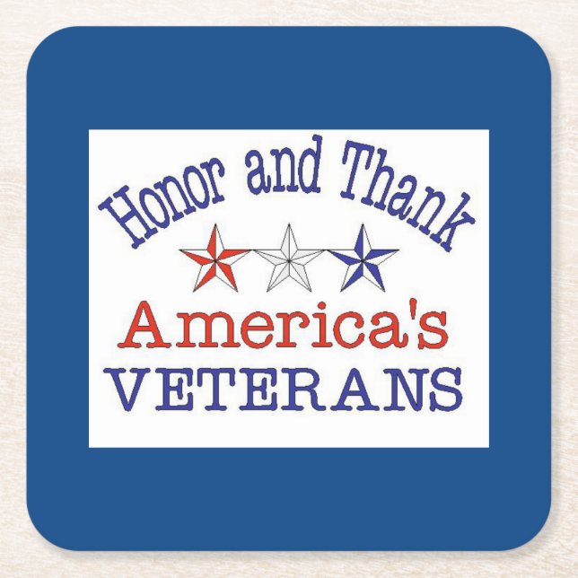 Honour and Thank American Veterans  Square Paper Coaster (Front)