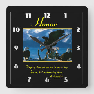 Honour eagles on the ocean shore standing square wall clock