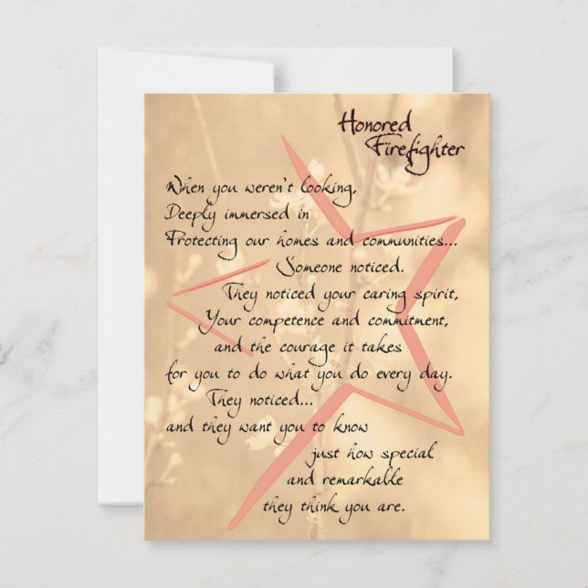 Honour Firefighter thanks and Appreciation Card (Front)