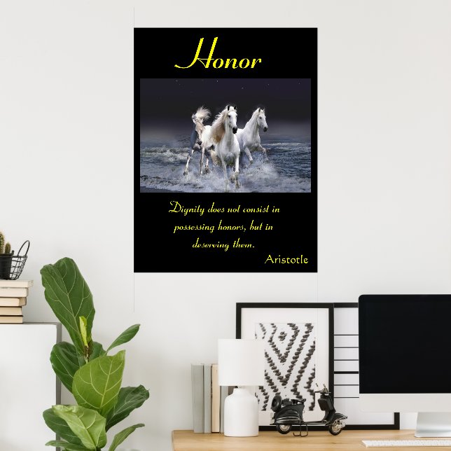 Honour Gallops Across Twilight Ocean Waves Poster (Home Office)