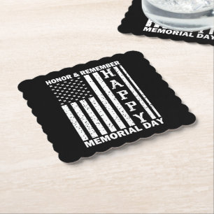 Honour Remember Happy Memorial Day Usa Flag Paper Coaster