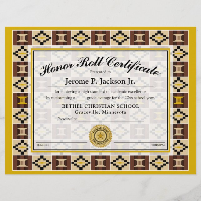 Honour Roll Certificate Kente K17 Earthtone Colour (Front)