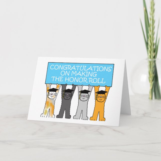Honour Roll Congratulations, Cartoon Cats. Card (Front)