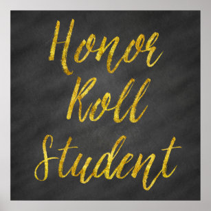 Honour Roll Student Gold Faux Glitter Chalkboard Poster