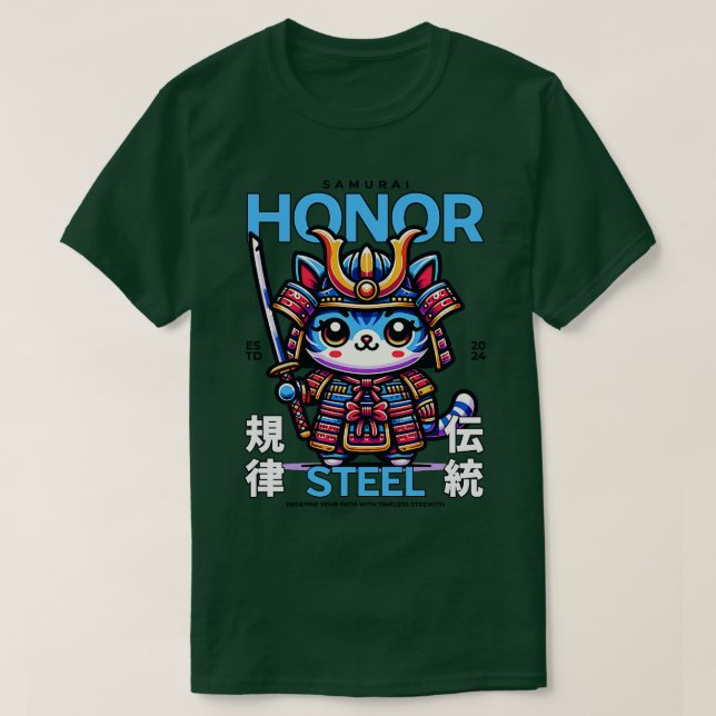 Honour Samurai cat Worrior T-Shirt (Design Front)