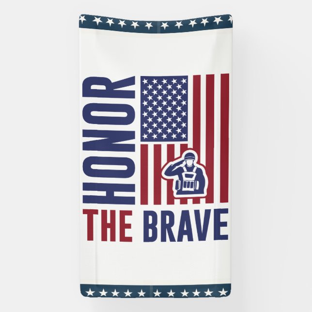 Honour the Brave Veterans Day | Patriotic Military Banner (Vertical)
