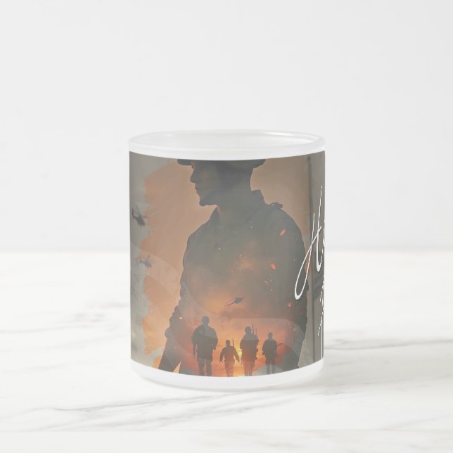 Honour the Fallen – Remember Their Sacrifice Frosted Glass Coffee Mug (Center)