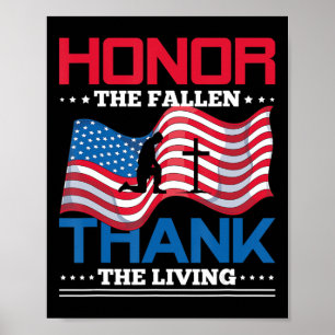 Honour The Fallen Thank The Living USA Flag Memori Poster