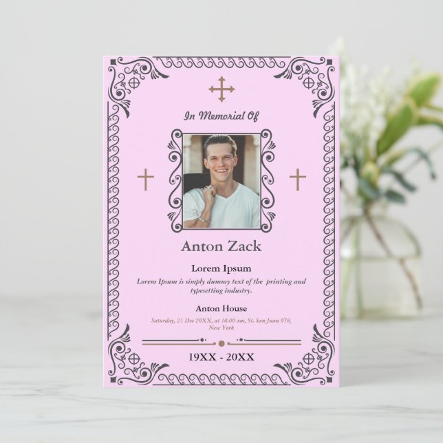 Honour Their Memory: Ornate Funeral Invitation (Standing Front)