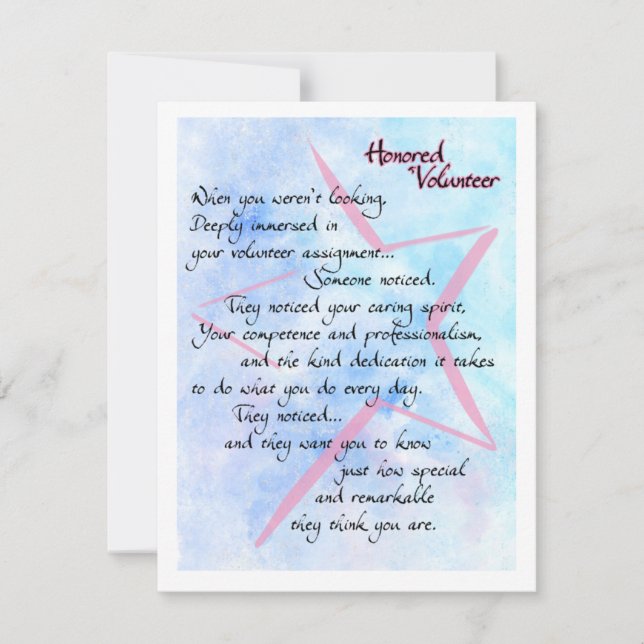 Honour Volunteer Thank You Card (Front)