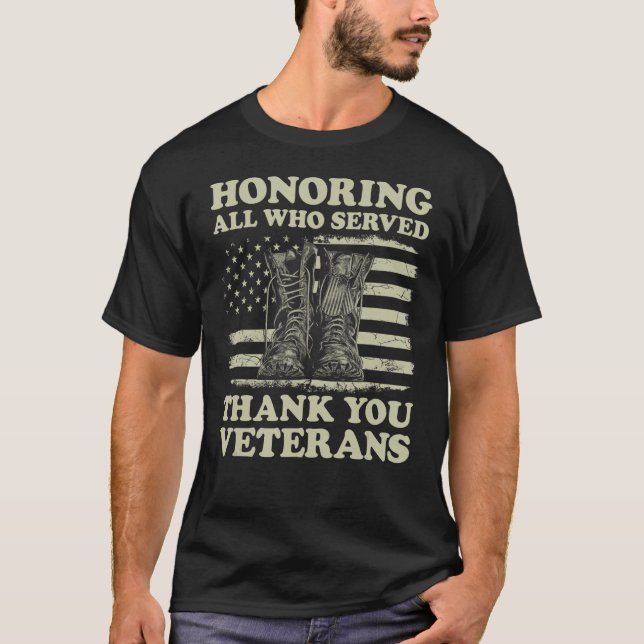Honouring All Who Served Thank You American Flag V T-Shirt (Front)