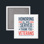 Honouring All Who Served Thank You Veterans Day  Magnet<br><div class="desc">Honouring All Who Served Thank You Veterans Day American Flag</div>