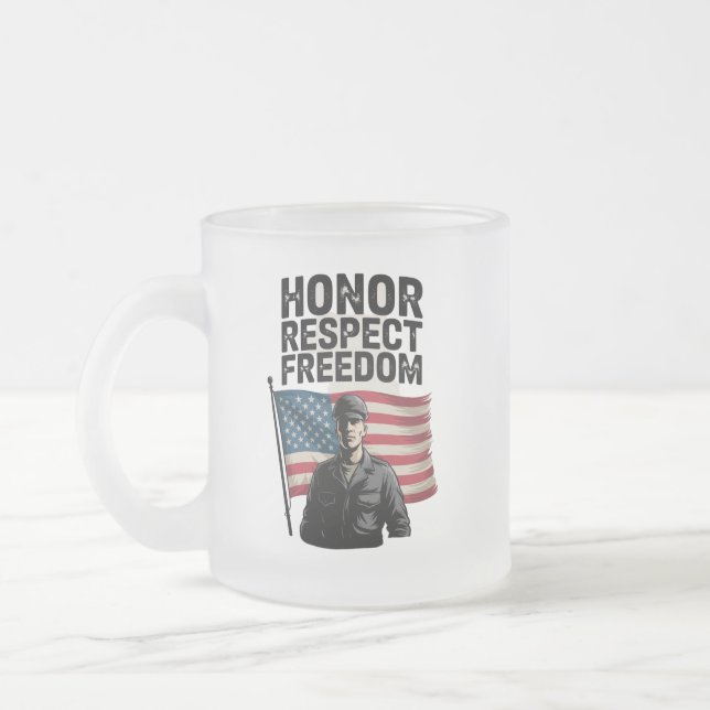 Honouring Heroes Veteran Day Patriotic Design Frosted Glass Coffee Mug (Left)
