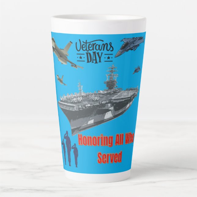 Honouring mighty military azure latte mug (Front)