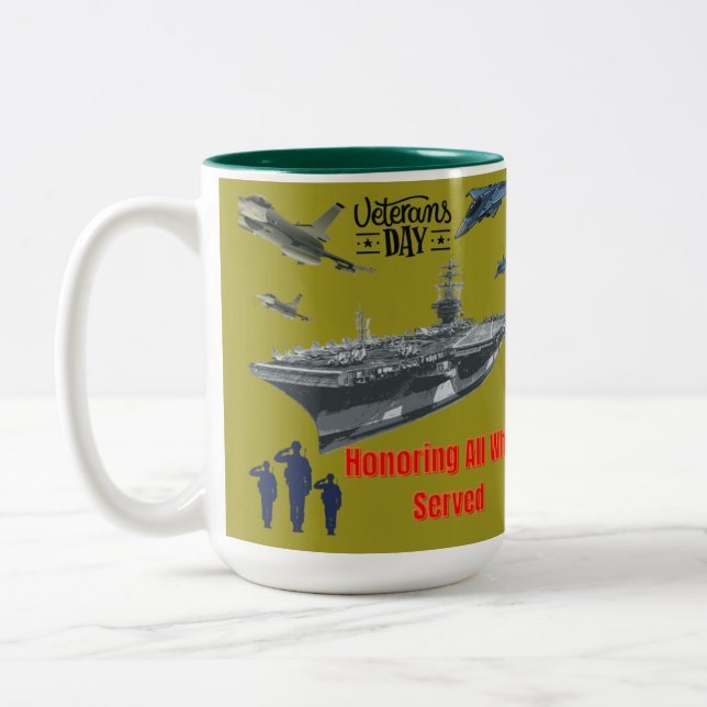 Honouring mighty military olive Two-Tone coffee mug (Left)