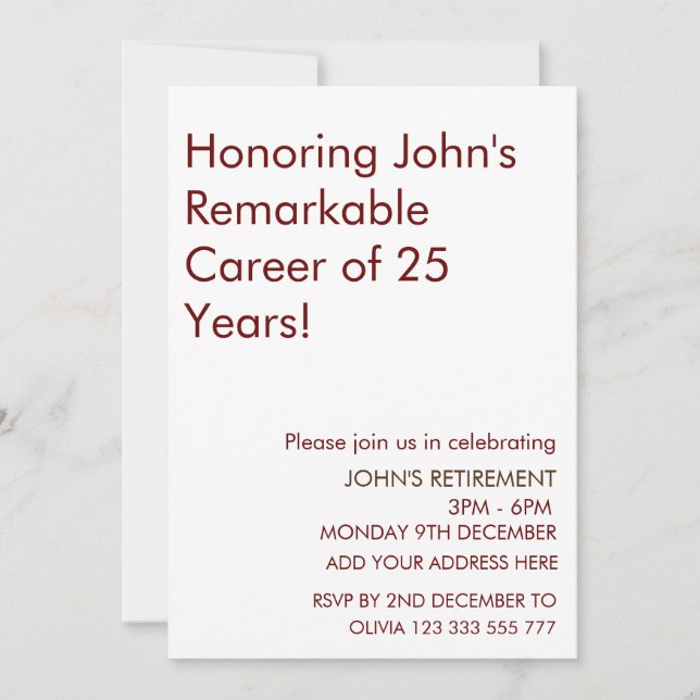 Honouring Remarkable Career Retirement Add Years  Invitation (Front)