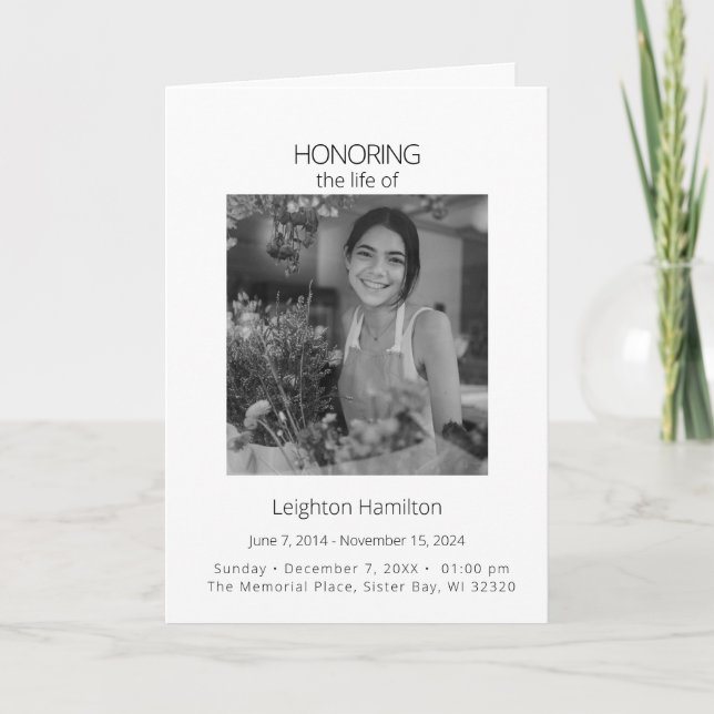 Honouring the Life of Order of Service  Programme (Front)