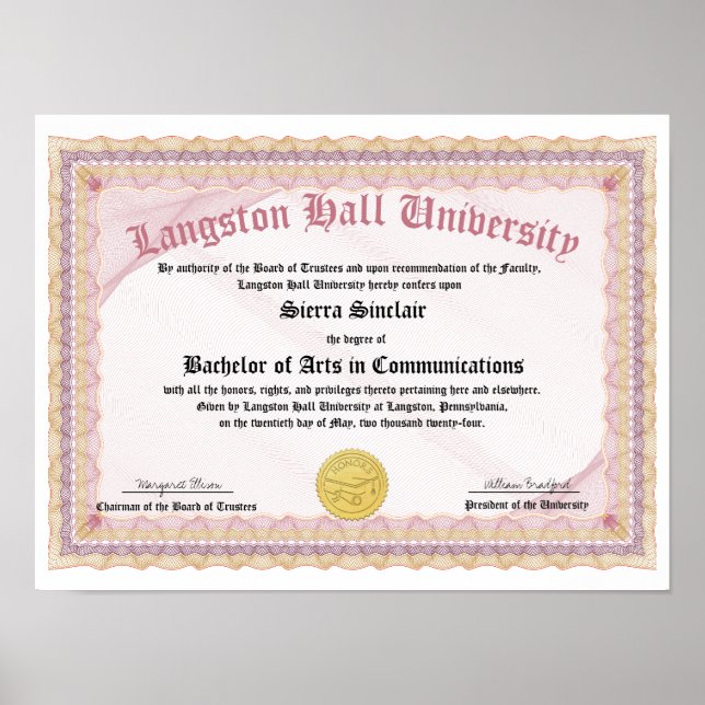 Honours College or University Diploma Replica Poster (Front)