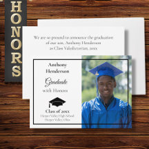 Honours Graduation Announcement Black Cap and Phot