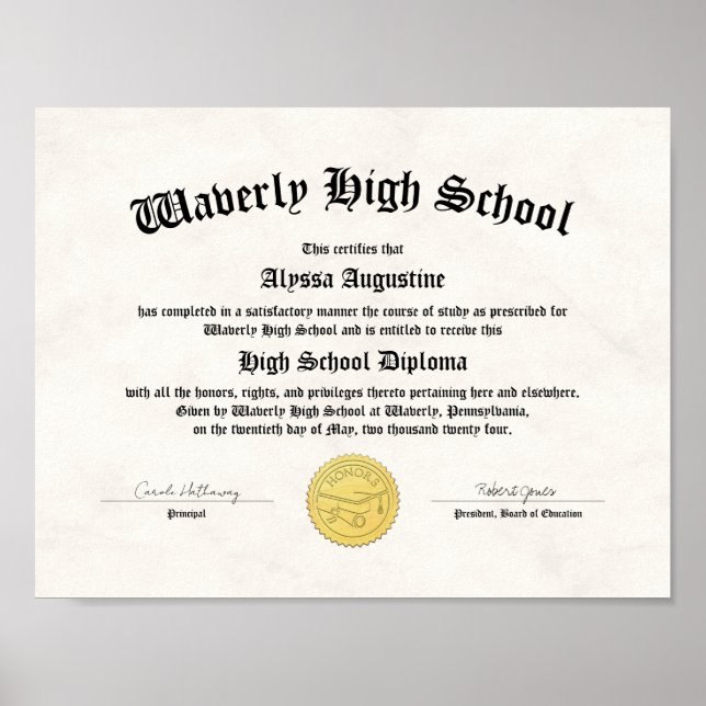 Honours High School Diploma Replica Poster (Front)