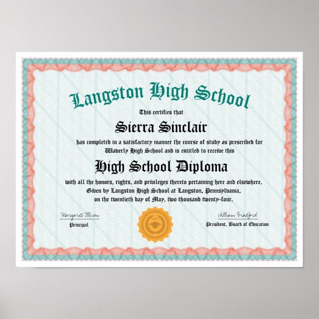 Honours High School Diploma Replica  Poster (Front)