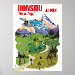 Honshu japan vintage vintage style travel poster