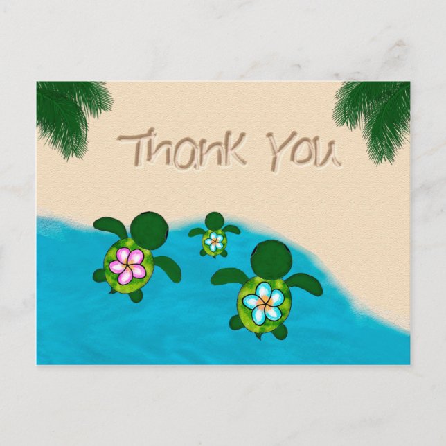 Honu Baby BOY Sea TURTLE Thank You Boys Blue #281 Postcard (Front)