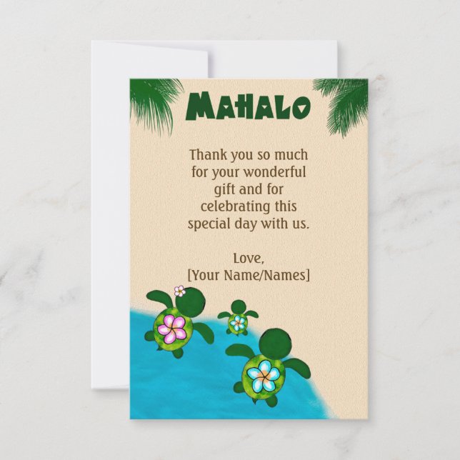 Honu Baby BOY Sea TURTLE Thank You FLAT Blue #281 (Front)