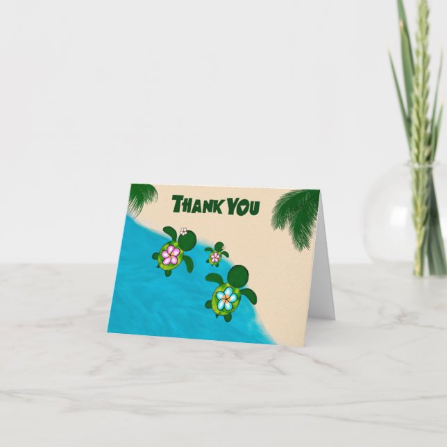 Honu GIRL Sea TURTLE Baby Shower Thank You Pink Card (Front)
