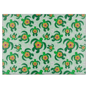 Honu Green Sea Turtles Hibiscus Flowers Cutting Board