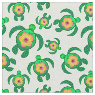 Honu Green Sea Turtles Hibiscus Flowers Fabric