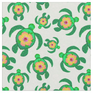Honu Green Sea Turtles Hibiscus Flowers Fabric