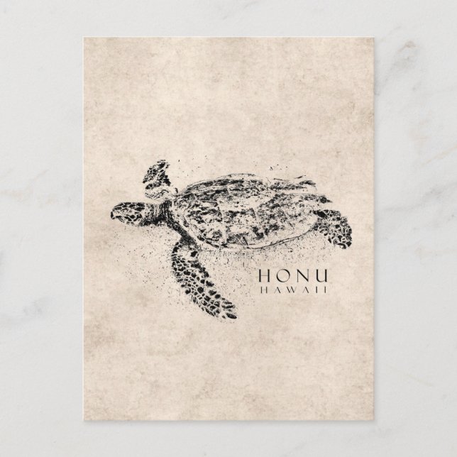 Honu Hawaiian Sea Turtle on Vintage Parchment Postcard (Front)