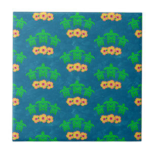 Honu Hawaiian Tribal Green Sea Turtles Tile