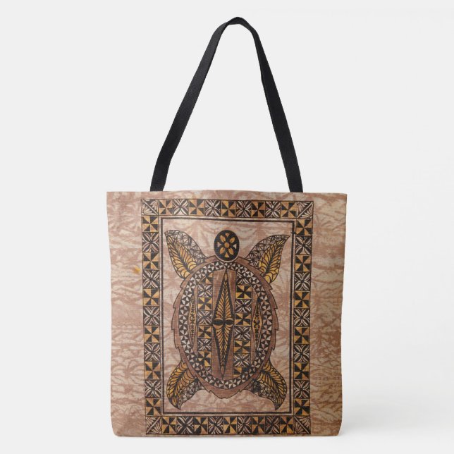 Honu Primitive Hawaiian Tattoo Tapa Beach Bag (Front)