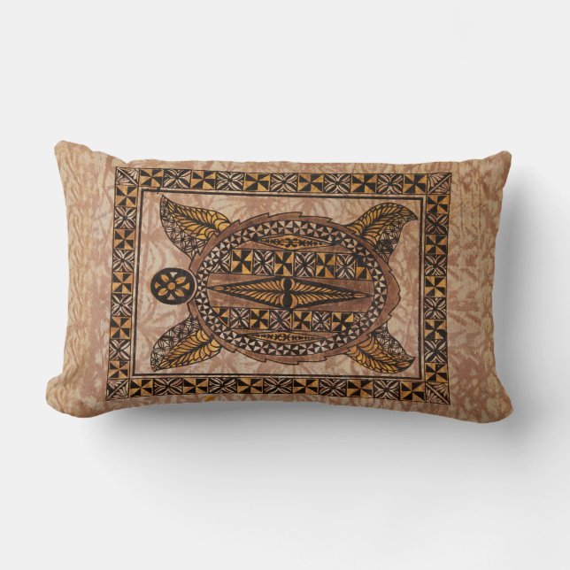 Honu Primitive Hawaiian Tattoo Tapa Lumbar Cushion (Front)