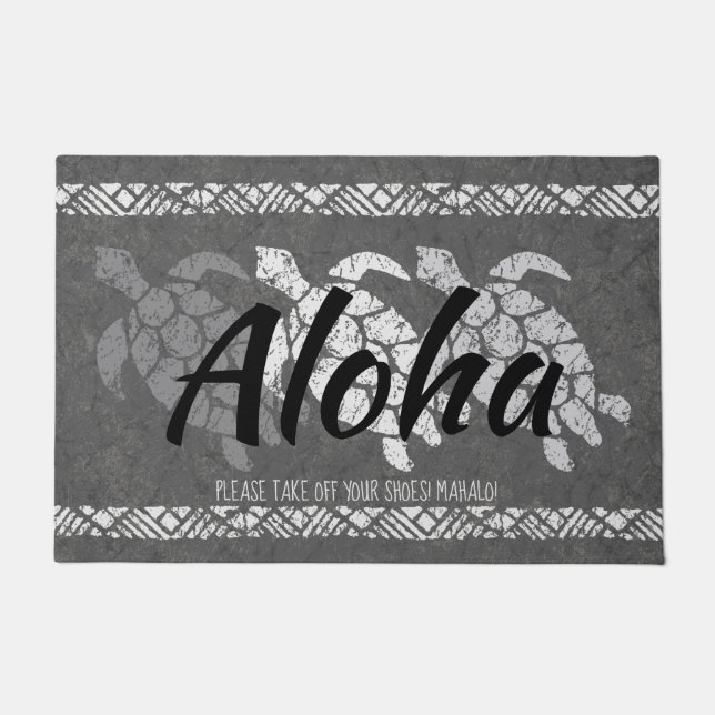 Honu Sea Triple Turtle Hawaiian Tapa Grey Doormat (Front)