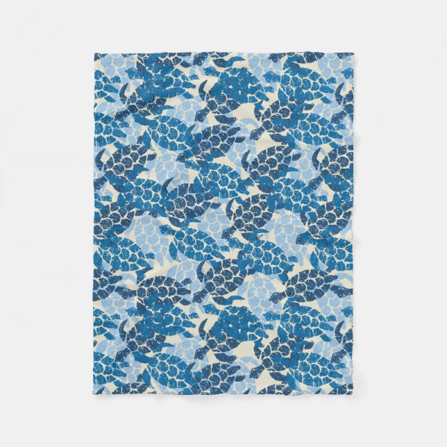 Honu Sea Turtle Hawaiian Aloha - Indigo Fleece Blanket (Front)
