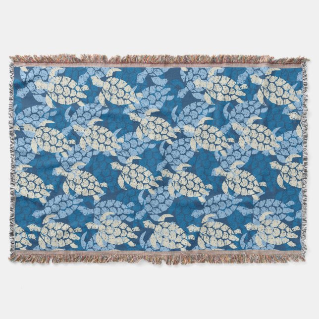 Honu Sea Turtle Hawaiian Aloha - Indigo Throw Blanket (Front)