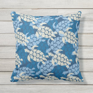 Honu Sea Turtle Hawaiian Reversible Outdoor Indigo Outdoor Cushion