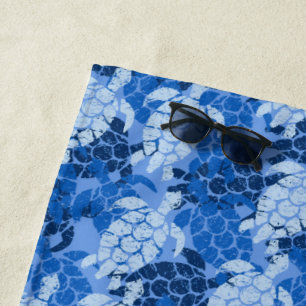 Honu Sea Turtle Hawaiian Tapa- Periwinkle Beach Towel