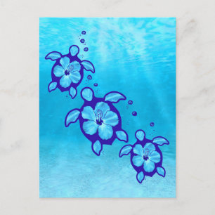 Honu Sea Turtles Flowers Postcard