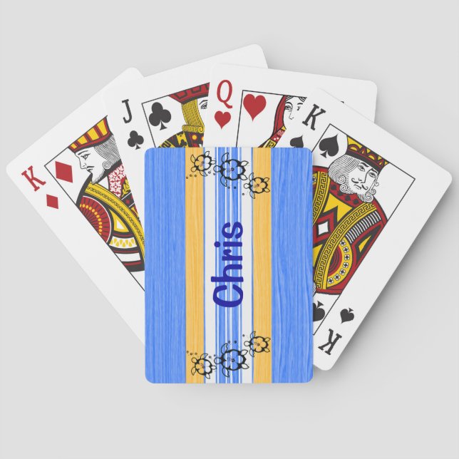 Honu Turtles Blue Stripes Playing Cards (Back)