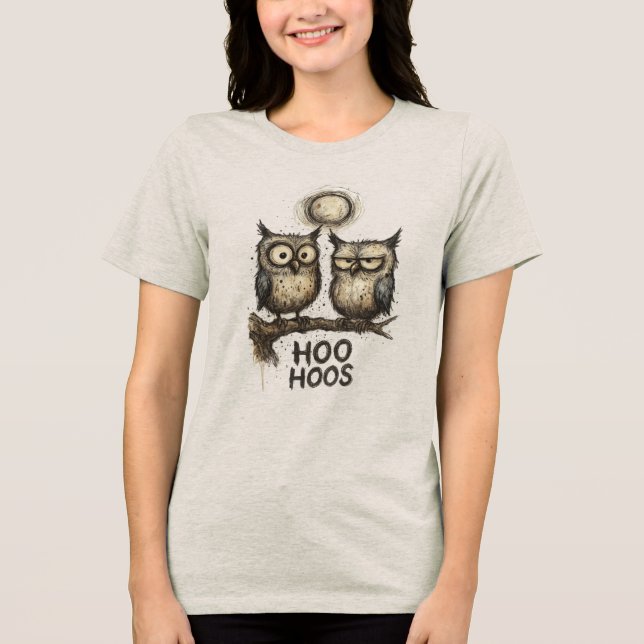 HOO HOOS Grunge Owl Illustration – Sketchy Ink Tri-Blend Shirt (Front)