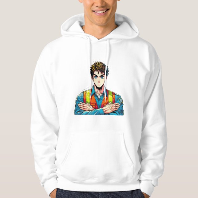 hood sweatshirt with manga security expert (Front)