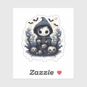 Hooded Chibi Reaper Halloween - Whimsical Dark Fan