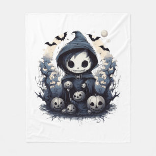 Hooded Chibi Reaper Halloween - Whimsical Dark Fan Fleece Blanket