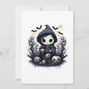 Hooded Chibi Reaper Halloween - Whimsical Dark Fan Invitation