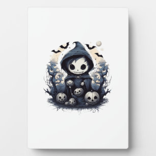 Hooded Chibi Reaper Halloween - Whimsical Dark Fan Plaque