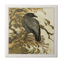 Hooded Crow on Branch Victorian Art